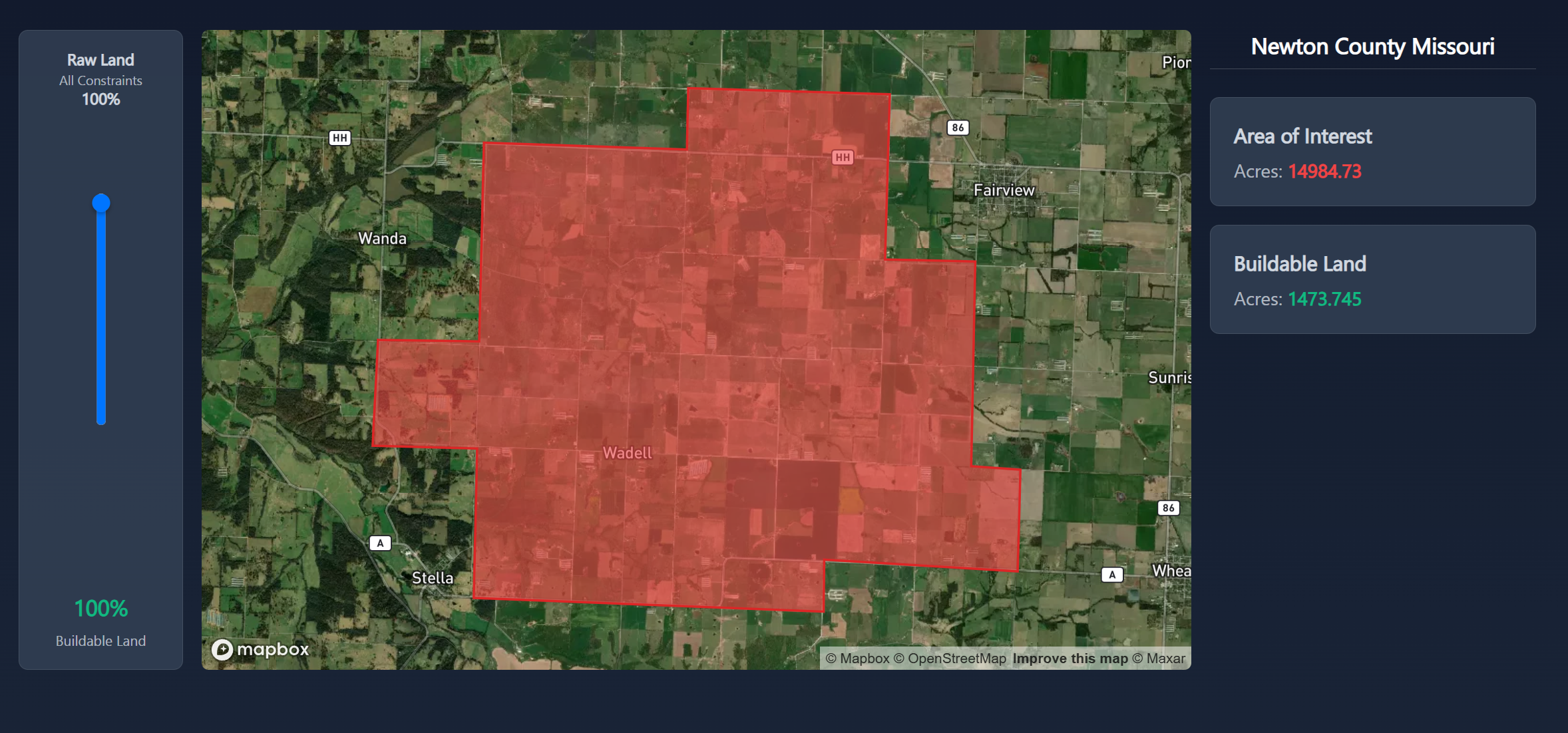 Desktop constraint analysis preview showing Newton County Missouri